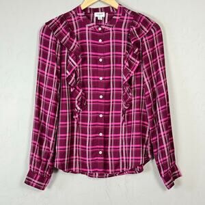 J.Crew Women's Size XXS NWT Dainty Plaid Button Down Ruffled Top Preppy Office